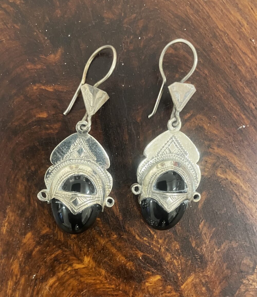 Boucles d'oreilles en argent et onyx B